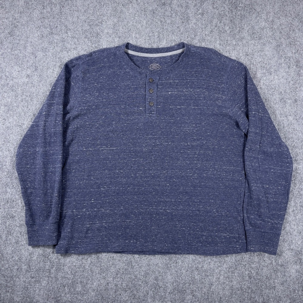 St. John's Bay Henley Shirt Mens Large Blue Long Sleeve Marled Knit